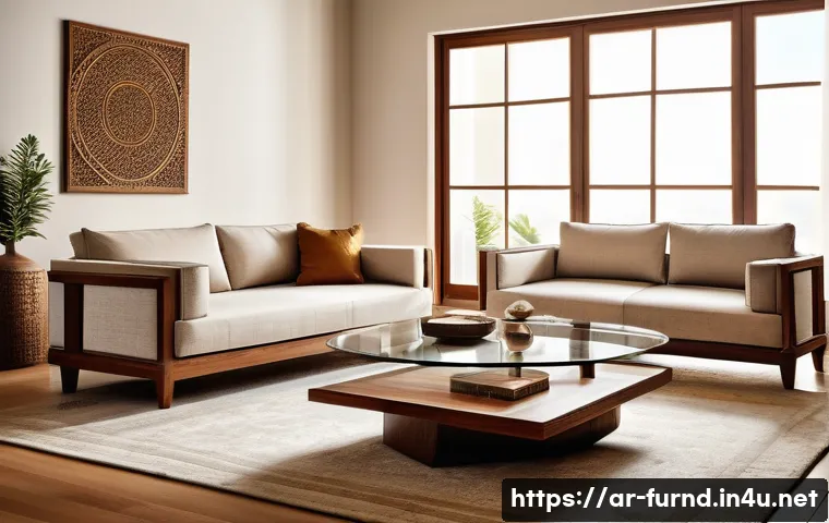 가구디자인에서 유리 활용법 - A modern living room scene showcasing a coffee table with a transparent tempered glass top and a war...