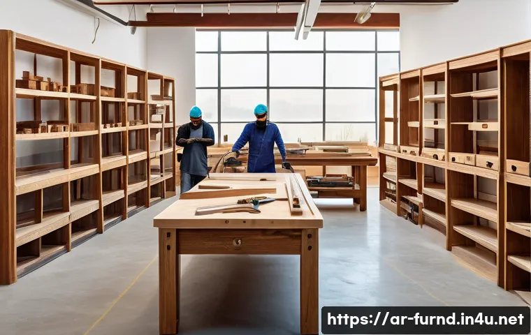 가구디자인 워크숍 기획법 - A professional woodworking workshop scene in an Arabic cultural setting, featuring a diverse group o...