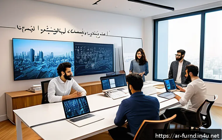 가구디자인에서 협업 플랫폼 활용 - A diverse team of furniture designers collaborating on a digital platform, showcasing Middle Eastern...