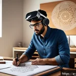 가구디자인 경력 개발 방법 - A modern furniture design studio scene showcasing a skilled Middle Eastern male designer working on ...