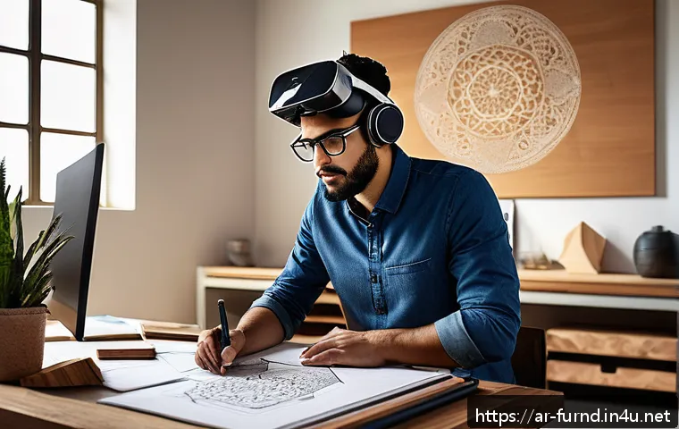 가구디자인 경력 개발 방법 - A modern furniture design studio scene showcasing a skilled Middle Eastern male designer working on ...