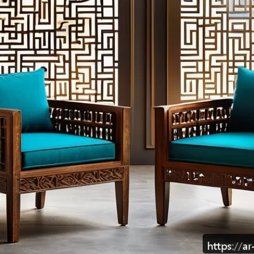 가구디자인 포트폴리오 평가 기준 - A modern Arabic furniture design portfolio scene showcasing a blend of traditional and contemporary ...