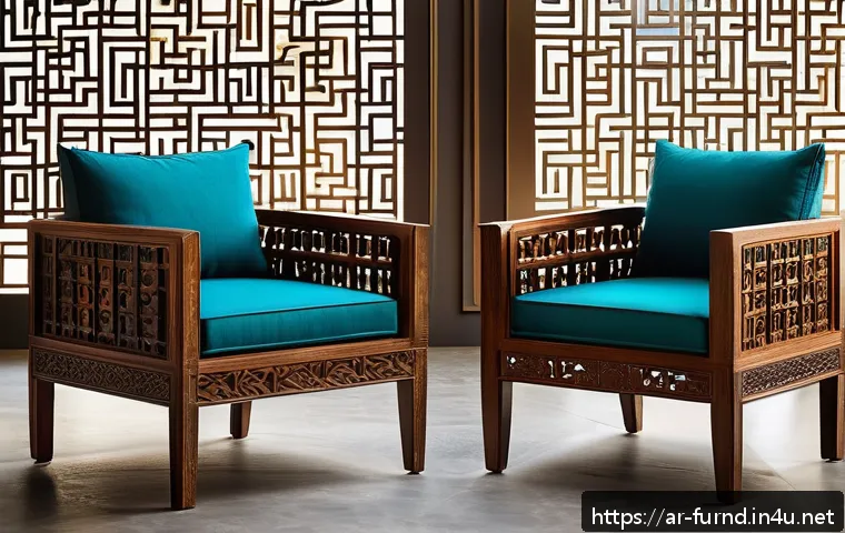 가구디자인 포트폴리오 평가 기준 - A modern Arabic furniture design portfolio scene showcasing a blend of traditional and contemporary ...